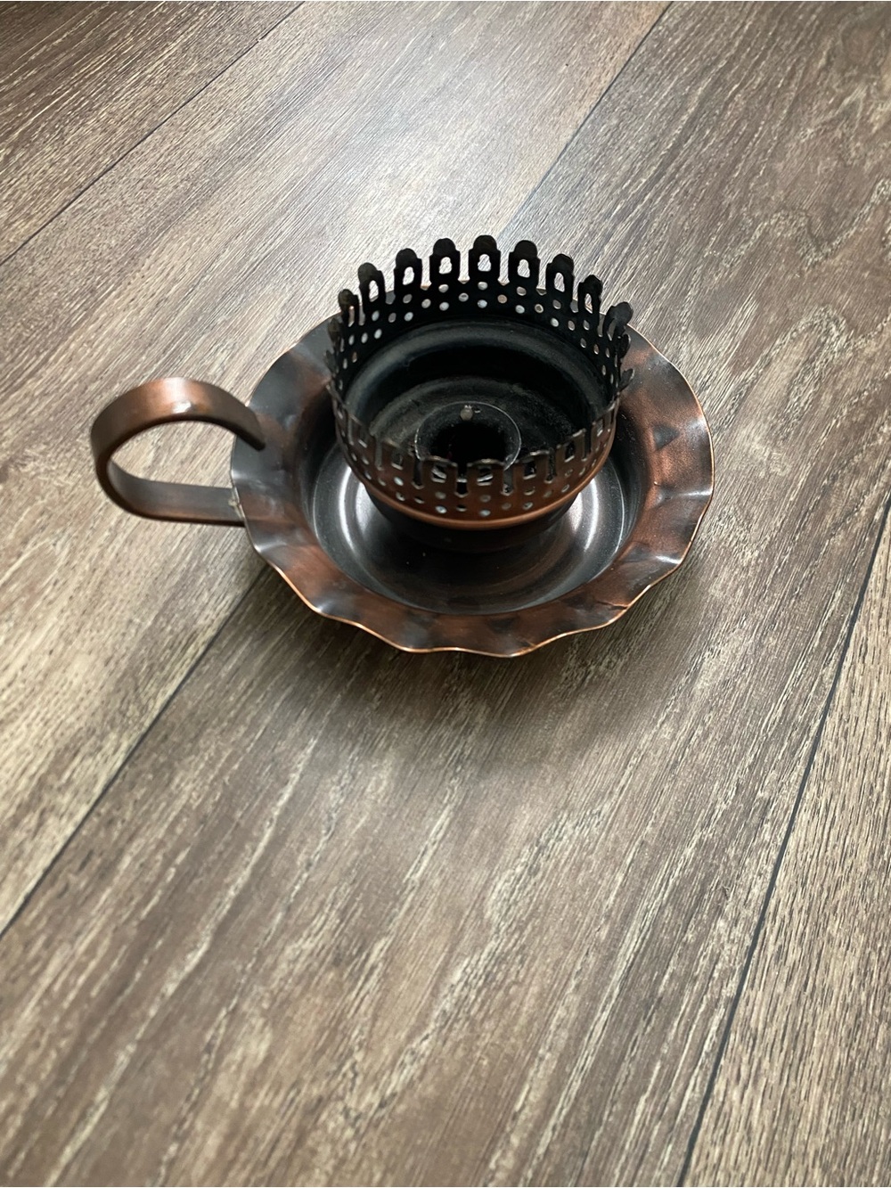 Vintage Copper Candle Holder Chamberstick Ruffled Finger Loop
